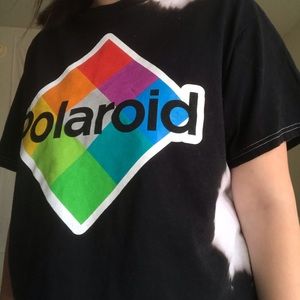 black and white tie dye crop top w polaroid logo